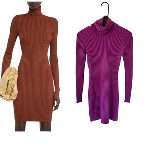 Wolford Ribbed Merino Wool Purple Turtle Neck Dress